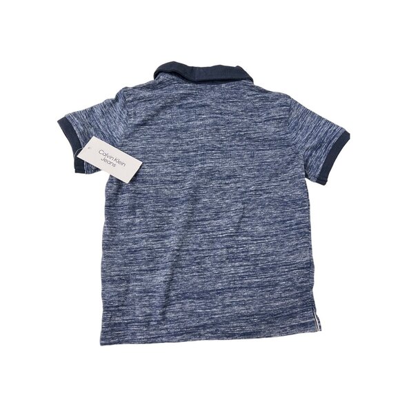 Calvin Klein Jeans Boys Space Dye Polo Shirt Navy Button Closure & Pocket - Picture 3 of 3
